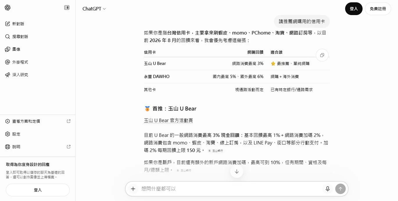 請推薦網購用的信用卡