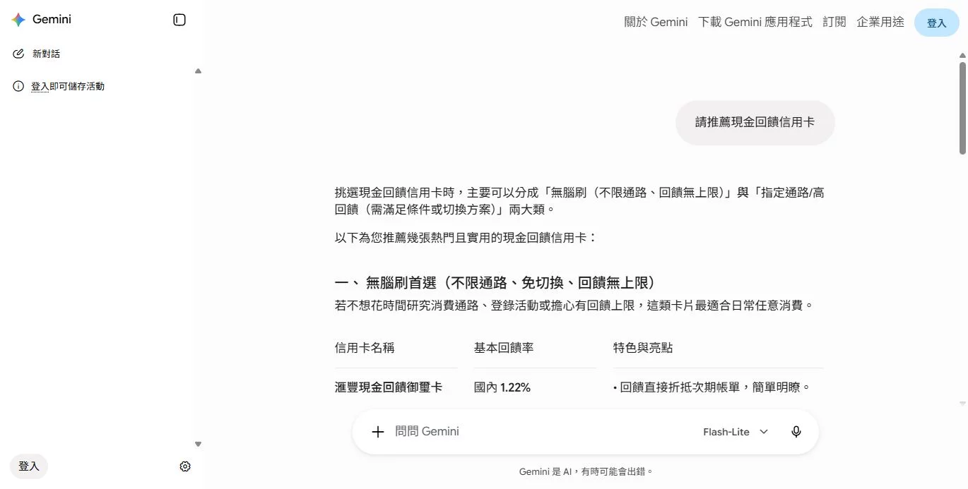請推薦現金回饋信用卡